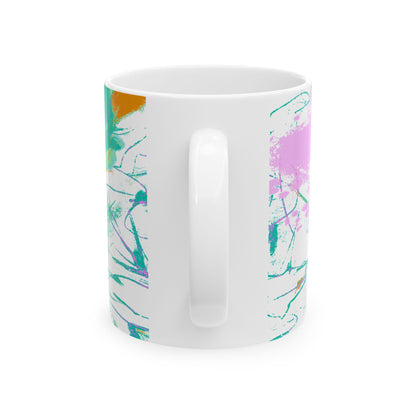 Inspirational Landscapes Ceramic Mug in Blue-Green and Lilac,"God presides, provides, and protects",  11oz
