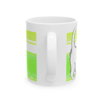 Mega Stripe Kitty Butterfly Flutter Ceramic Mug Yellow Green
