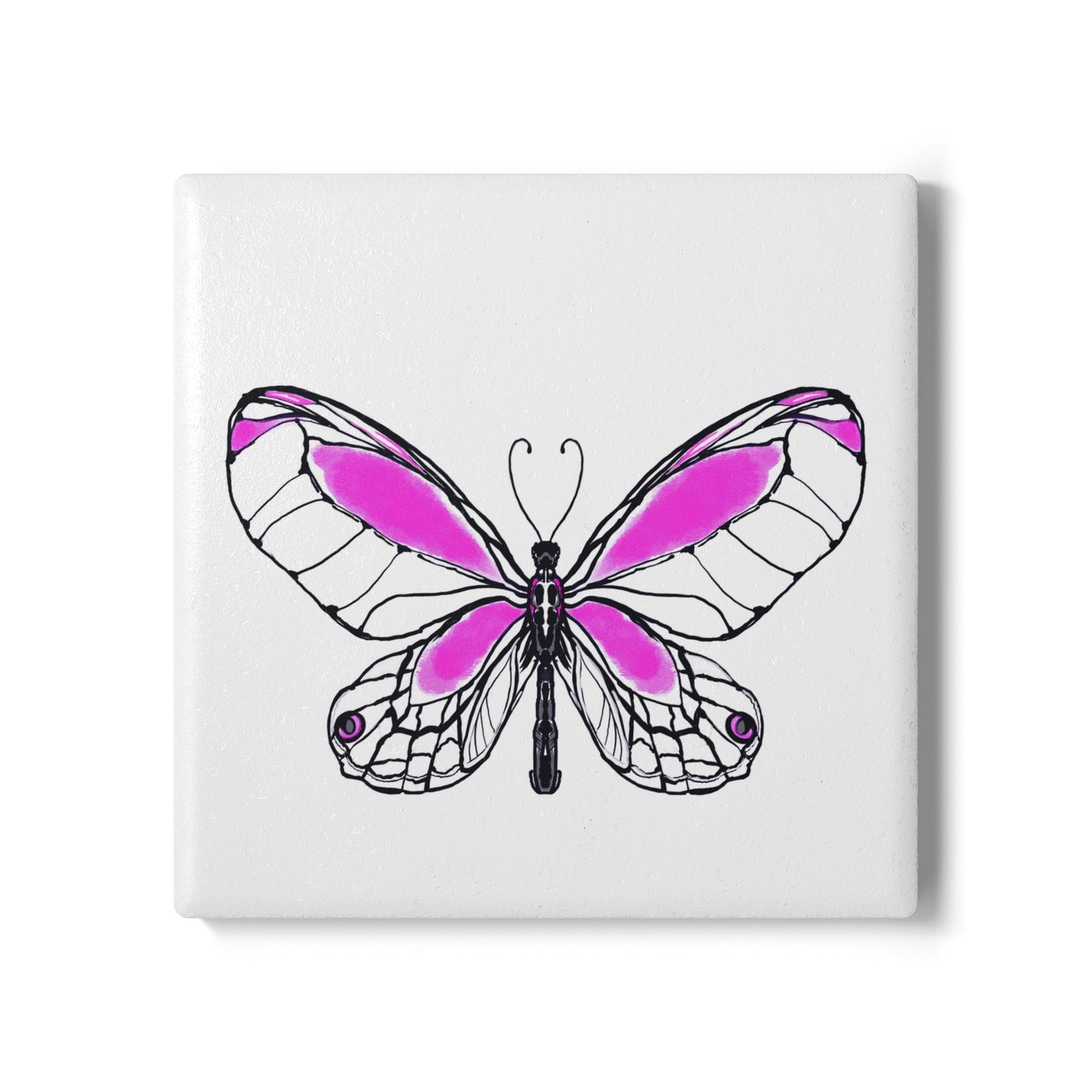 Butterfly Blossom Romp Ceramic Coaster, Pink