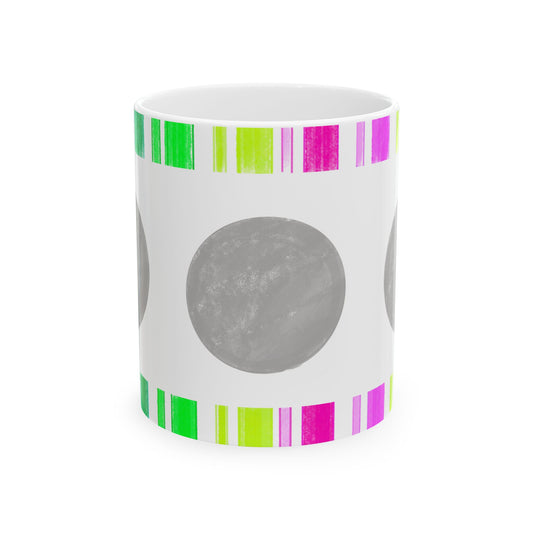 Mega Dot & Stripes Gray Ceramic Mug, (11oz, 15oz)