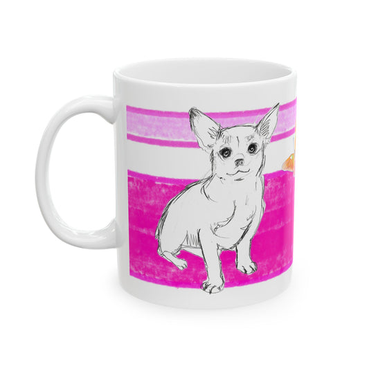Mega Stripe Dogi Butterfly Flutter Ceramic Mug, (11oz, 15oz),  Raspberry Pink Teri