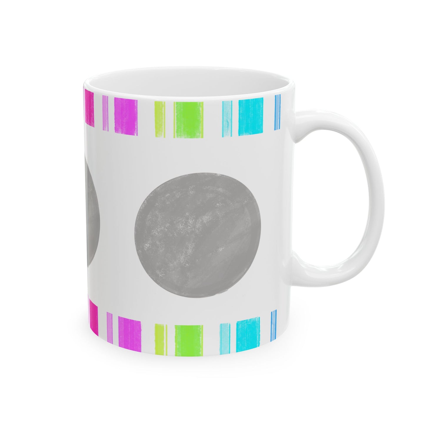 Mega Dot & Stripes Gray Ceramic Mug, (11oz, 15oz)