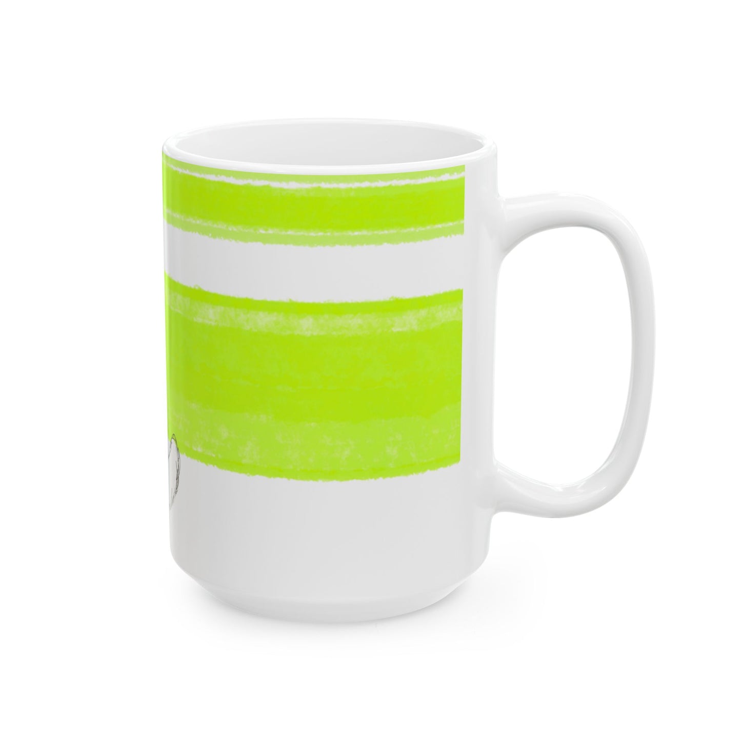 Mega Stripe Kitty Butterfly Flutter Ceramic Mug Lime