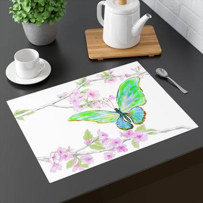Butterfly Blossom Glide Cotton Twill Placemat, Creamier White, 1pc Green, #2