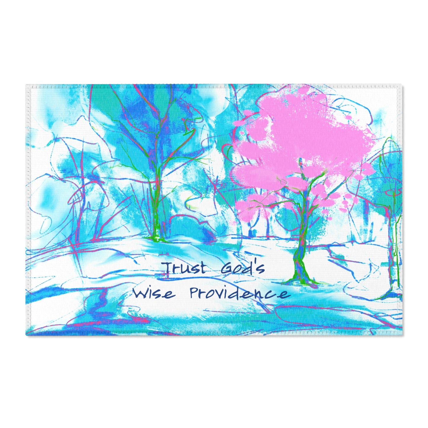 Inspirational Landscapes "Trust God's Providence" Indoor Area Rug in Pink and Blue, (one size 36" x 24")