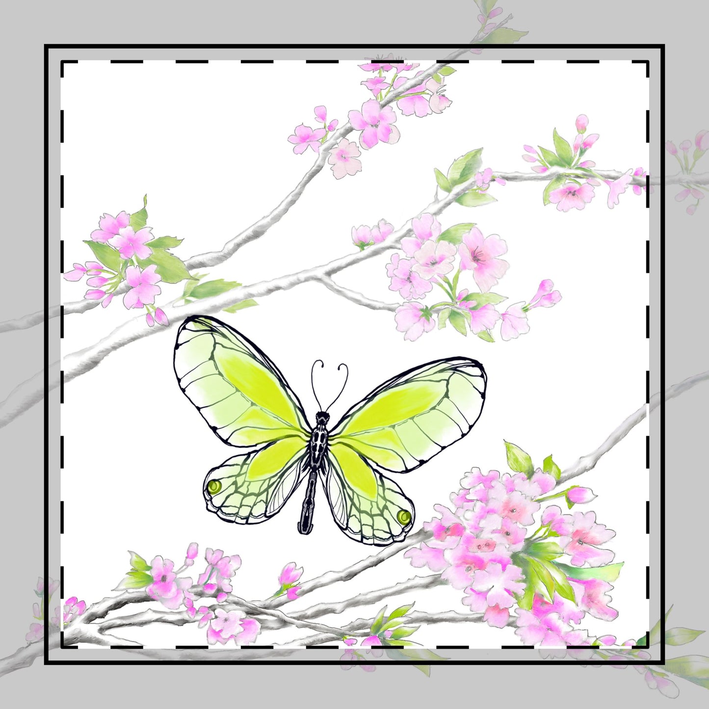 Butterfly Blossom Romp Poly Twill Napkin  Yellow Green #6  end of table