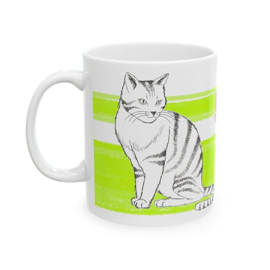 Mega Stripe Kitty Butterfly Flutter Ceramic Mug Lime