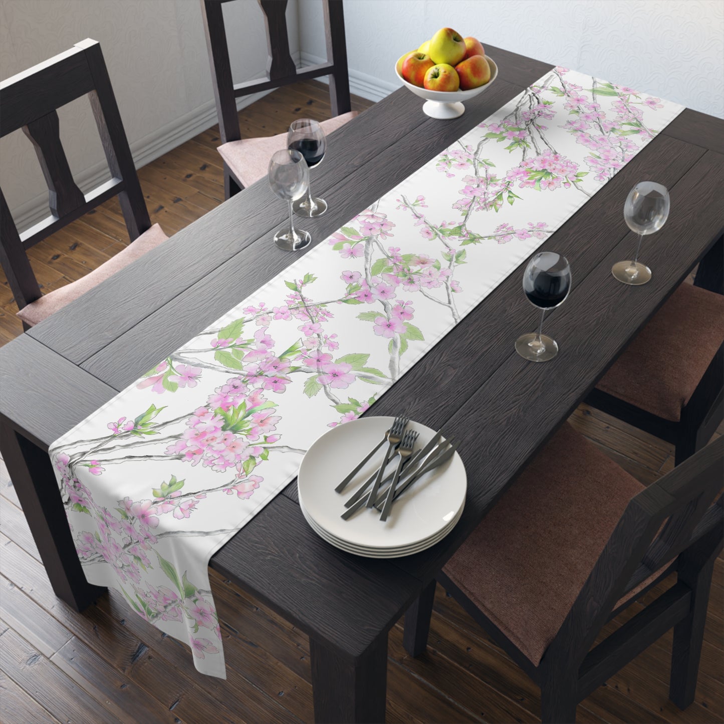 Butterfly Blossom Romp Table Runner (Cotton, Creamy White, Poly, Bright White) 16"x 90"