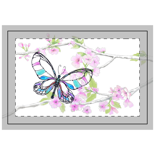 Butterfly Blossom Romp Quilted Placemat, Polyester, Aqua. Fabric Background Bright White #3
