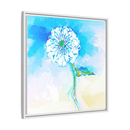 Zinnia Color Splash Matte Canvas Blue Aqua Framed