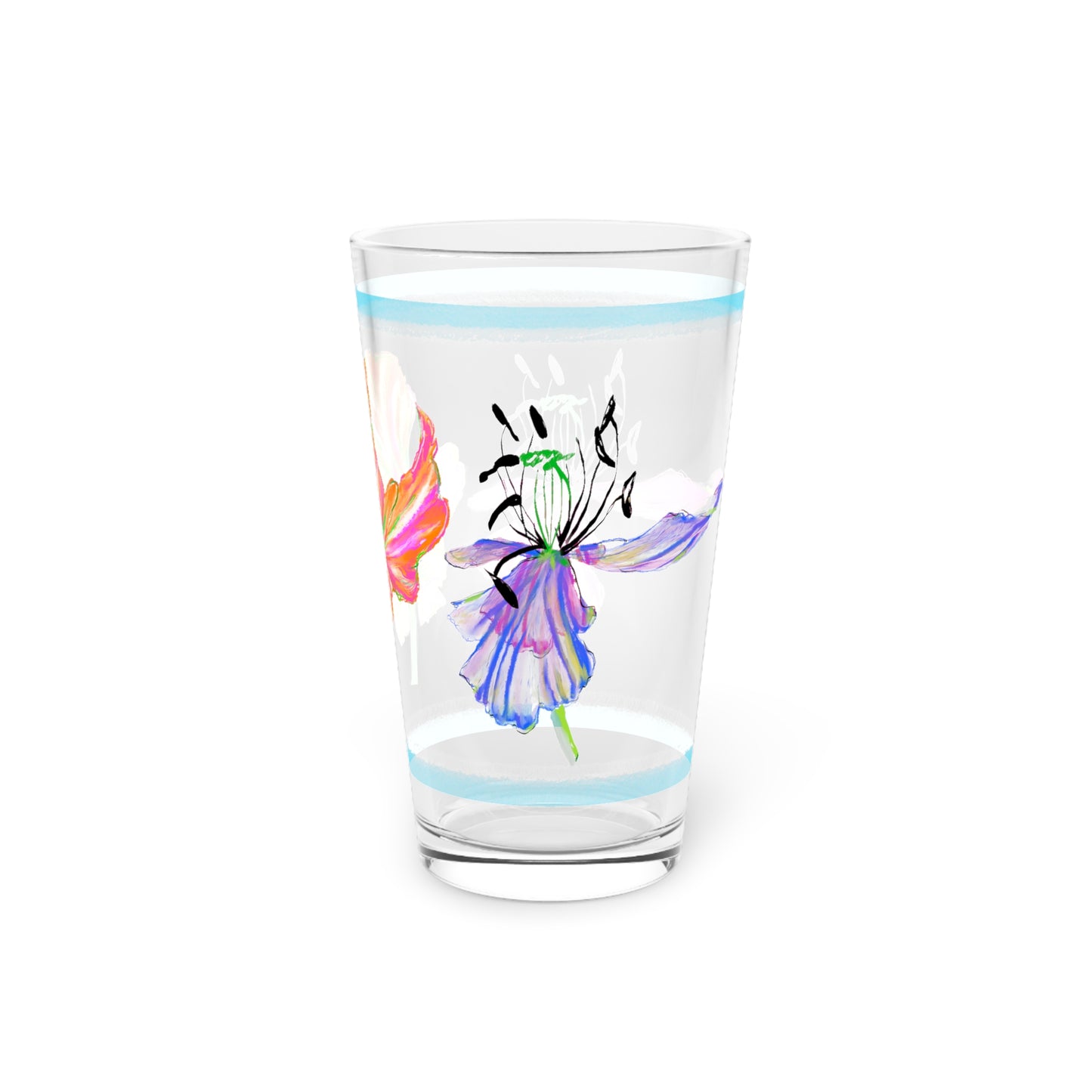 Tulip Love Pint Glass  Blue Trim, 16oz