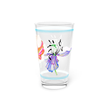 Tulip Love Pint Glass  Blue Trim, 16oz