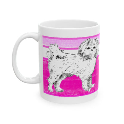 Mega Stripe Dogi Butterfly Flutter Ceramic Mug, (11oz, 15oz),  Raspberry Pink Shih Tzu