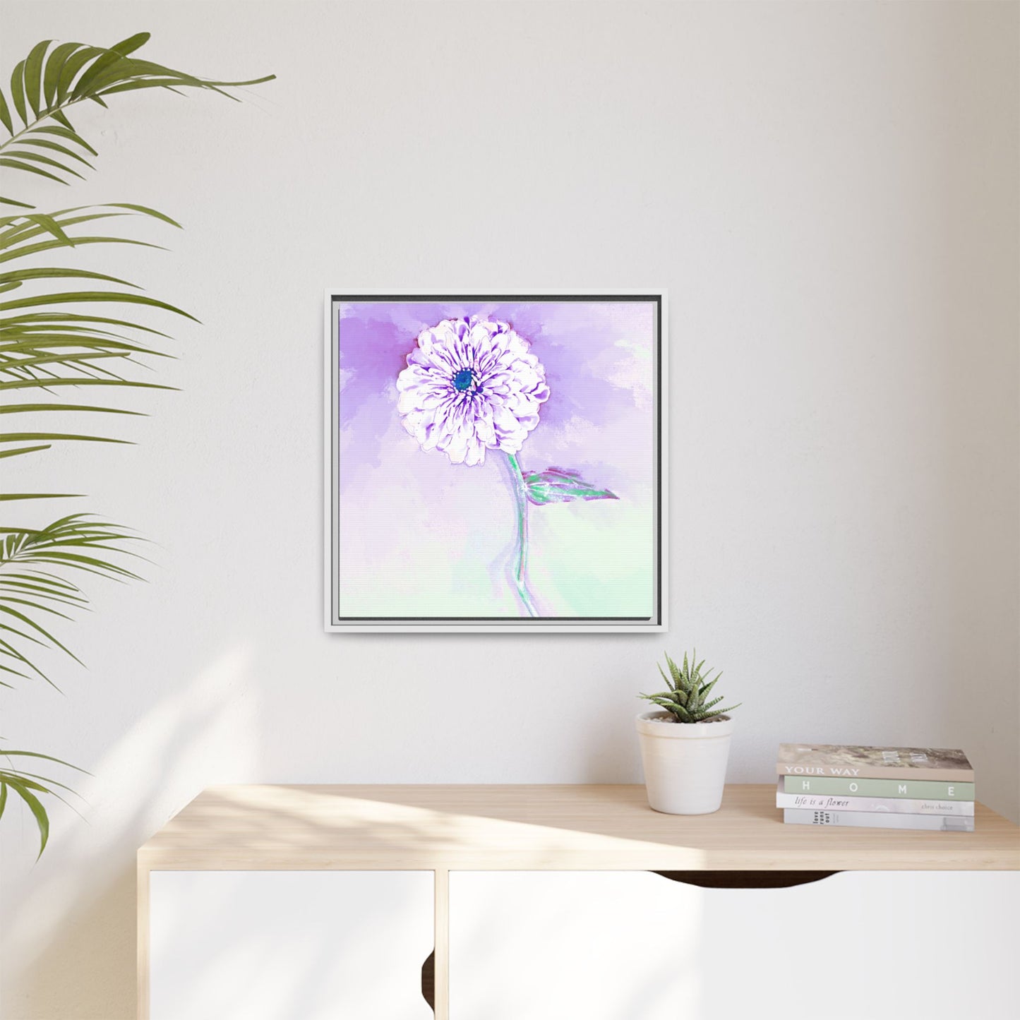 Zinnia Color Splash Matte Canvas Light Purple Framed