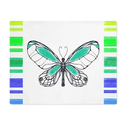 Butterfly Flutterstripe Placemat in Green-Blue with Multi-color Stripe Border (1 pc) cotton