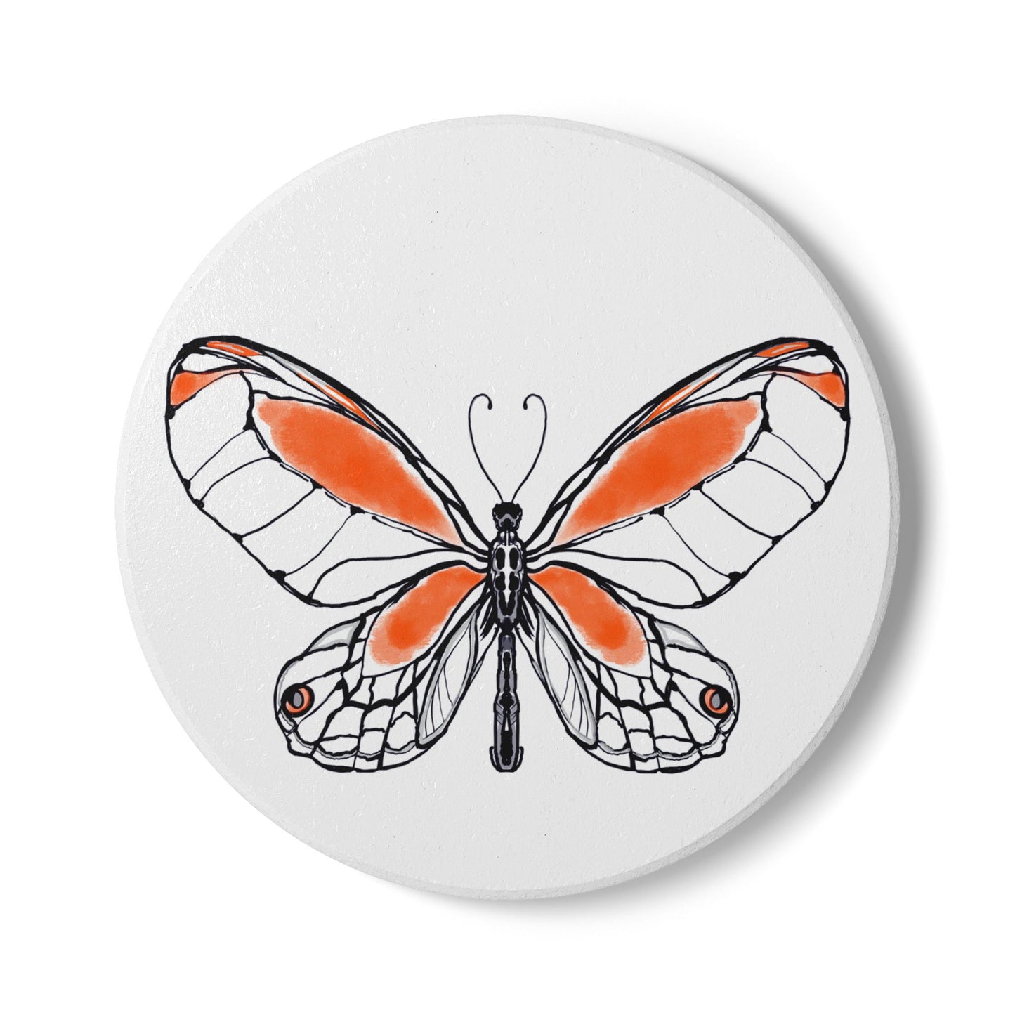 Butterfly Blossom Romp Ceramic Coaster, Orange