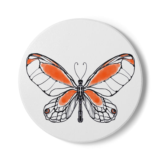 Butterfly Blossom Romp Ceramic Coaster, Orange