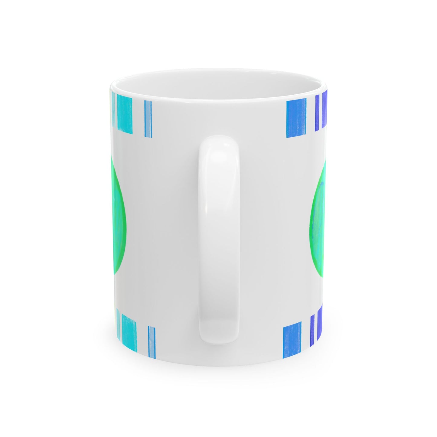 Mega Dot & Stripes Blue Green Ceramic Mug, (11oz, 15oz)