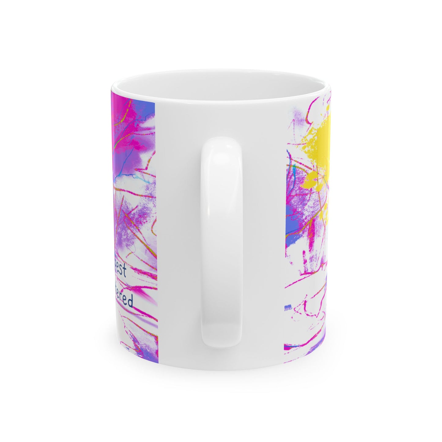 Inspirational Landscapes Ceramic Mug in Raspberry and Yellow "The flower in the deepest woods is known and watered by God", 11oz, 15oz.