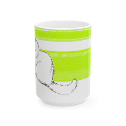 Mega Stripe Kitty Butterfly Flutter Ceramic Mug Lime