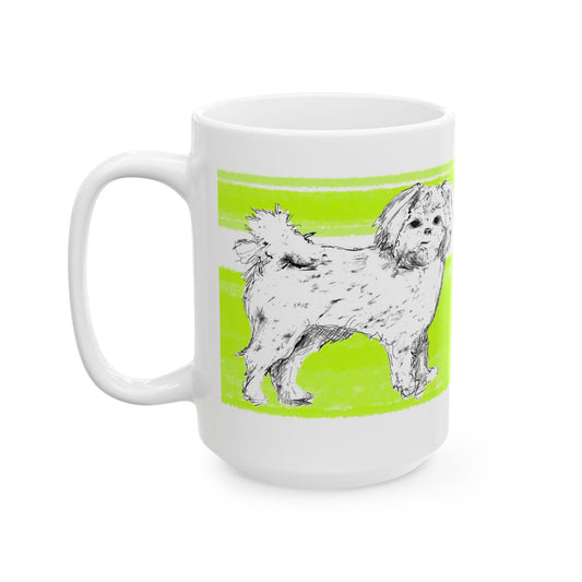 Mega Stripe Dogi Butterfly Flutter Ceramic Mug, (11oz, 15oz), Lime Shih Tzu