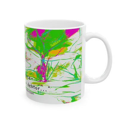 Inspirational Landscapes Ceramic Mug in Aqua and Bright Green "To grace - How great a debtor..."  Robert Rubinson, 11oz. 15oz.