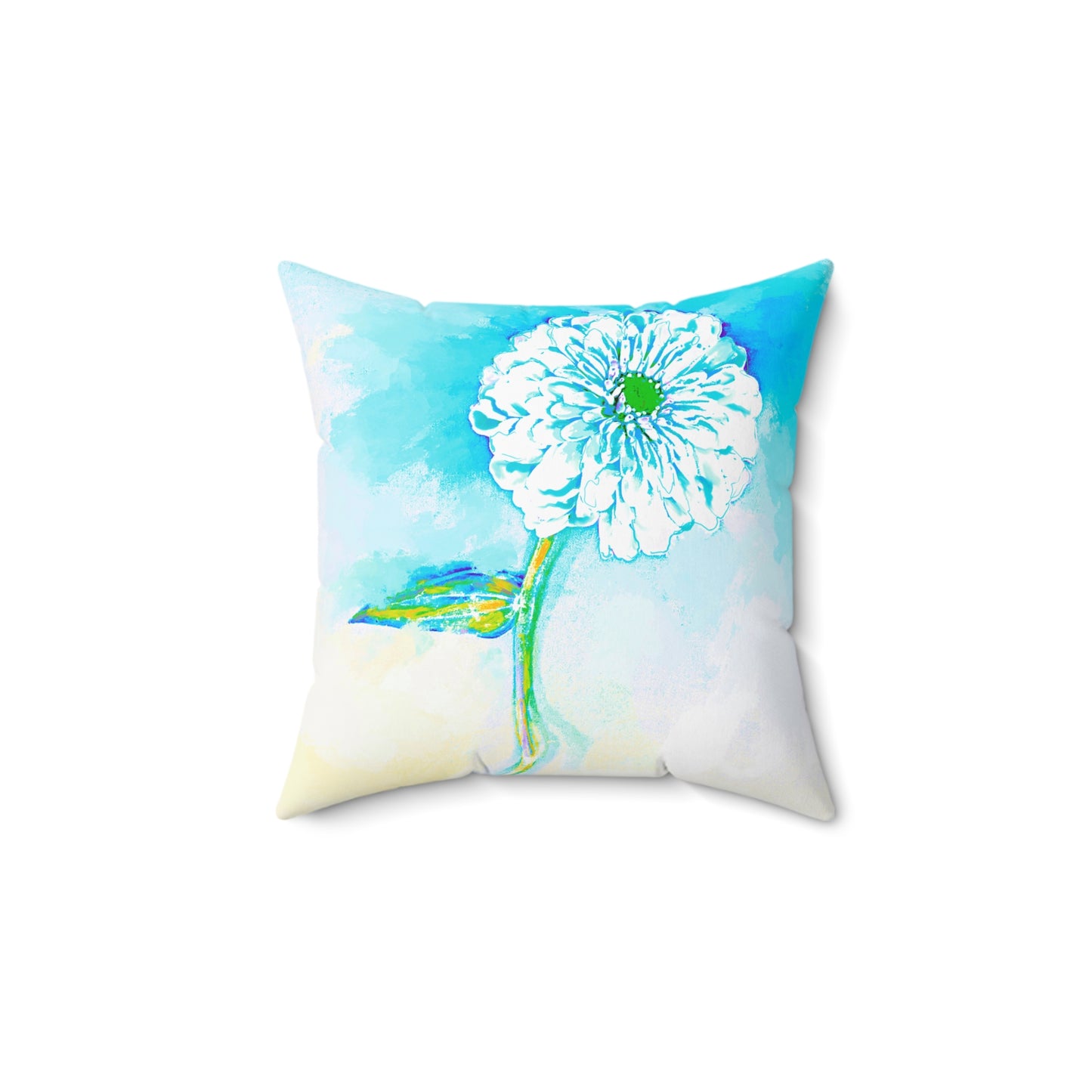Zinnia Quiet Reflection Spun Polyester Square Pillow in Blue "Blessed be the name of the Lord"
