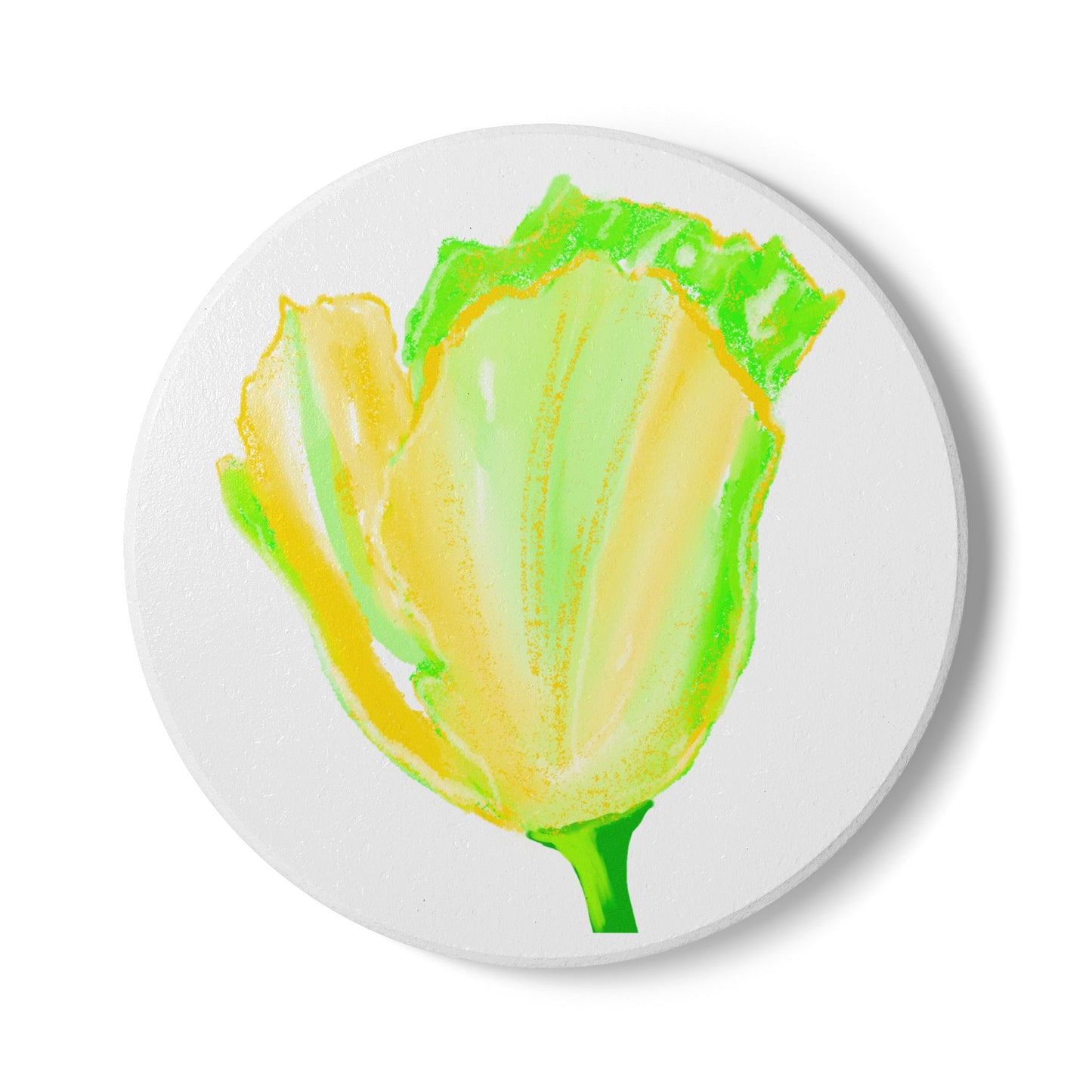 Tulip Love Ceramic Coaster in yellow
