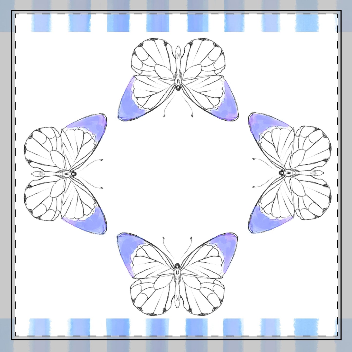 Butterfly Chroma Stripes, Poly Twill Napkin, Periwinkle Blue, Fabric Background Bright White