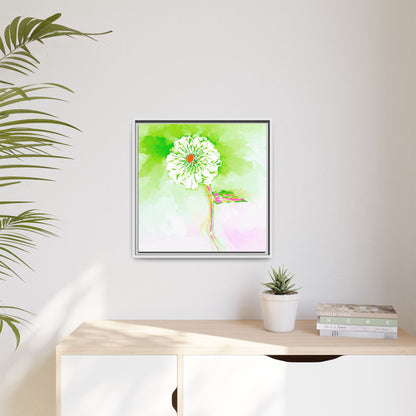 Zinnia Color Splash Matte Canvas Yellow Green Framed
