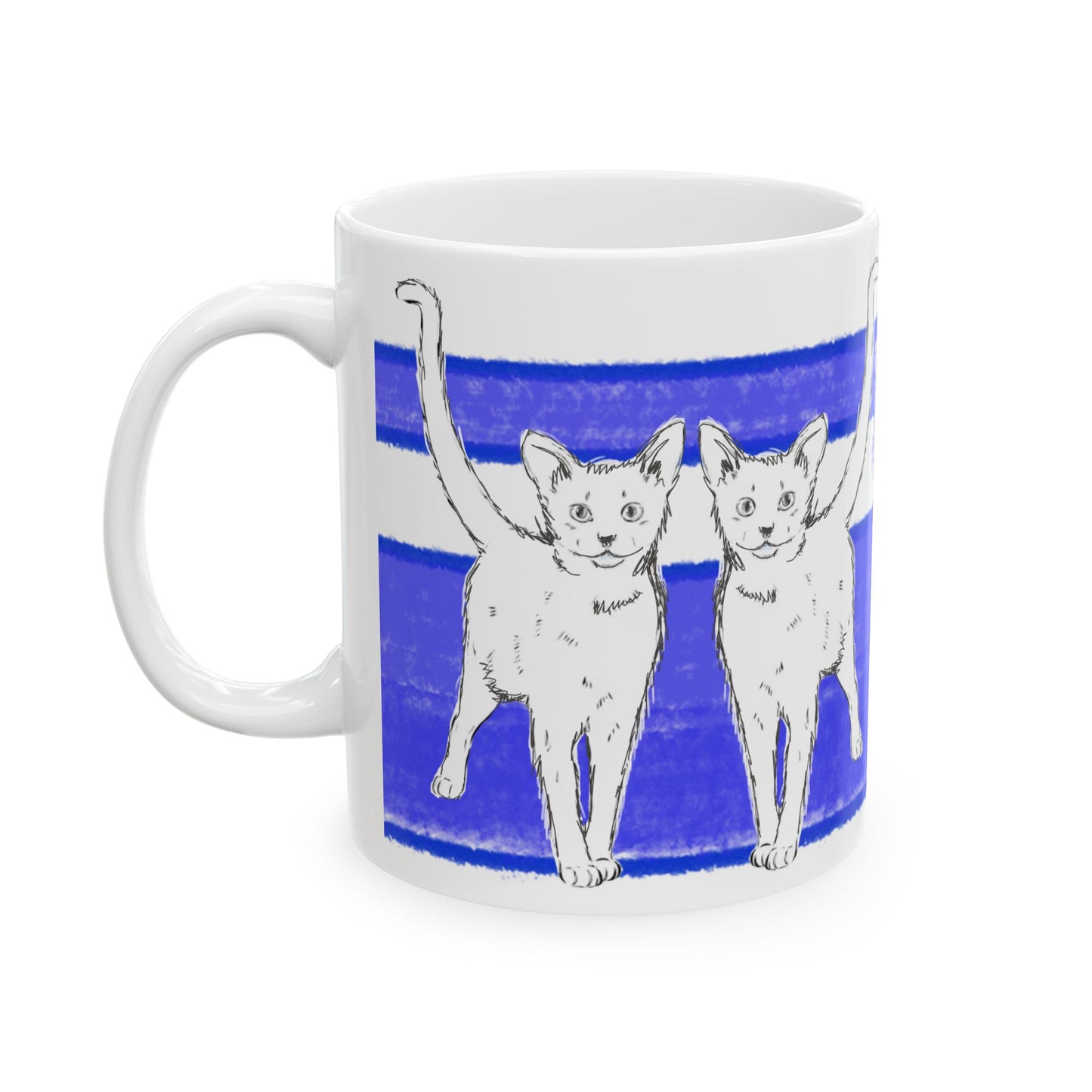 Mega Stripe Kitty Butterfly Flutter Ceramic Mug  Ultramarine