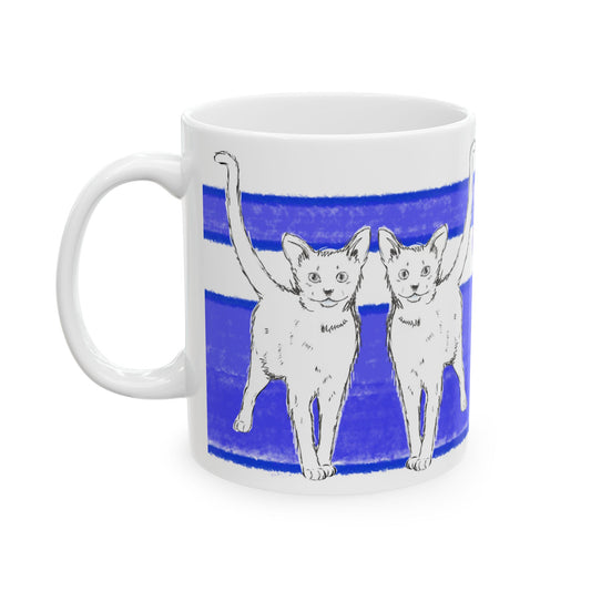 Mega Stripe Kitty Butterfly Flutter Ceramic Mug  Ultramarine
