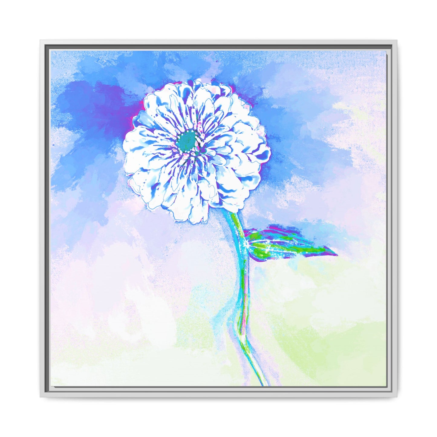 Zinnia Color Splash Matte Canvas Ultramarine Framed