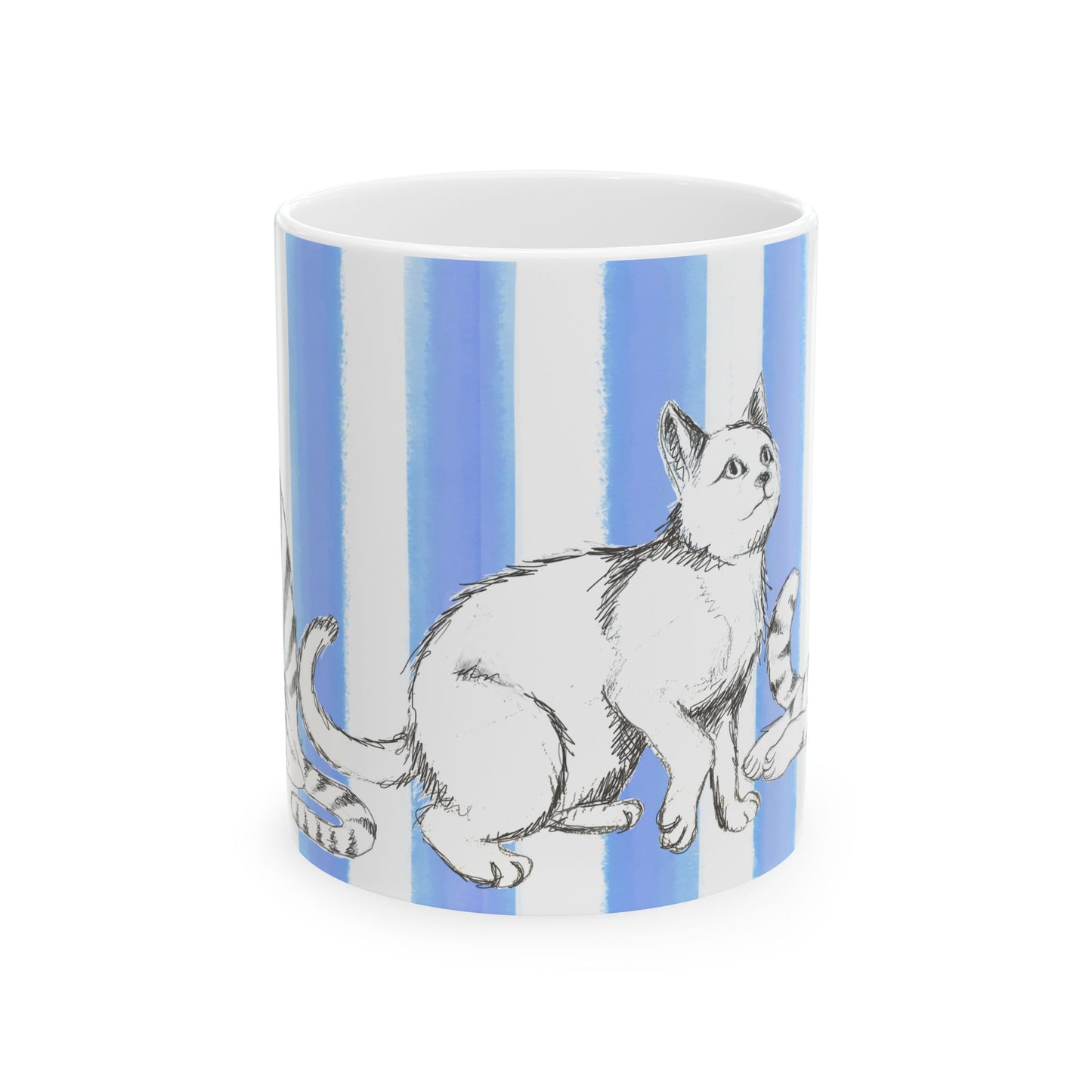Kitty Fun Mug with Periwinkle Blue Stripes