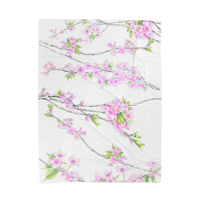 Cherry Blossom Velveteen Plush Blanket