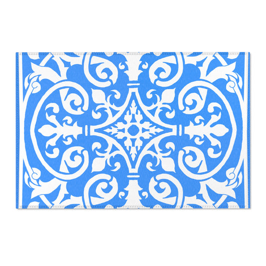 Scrollwork Indoor/Outdoor Rug Blue