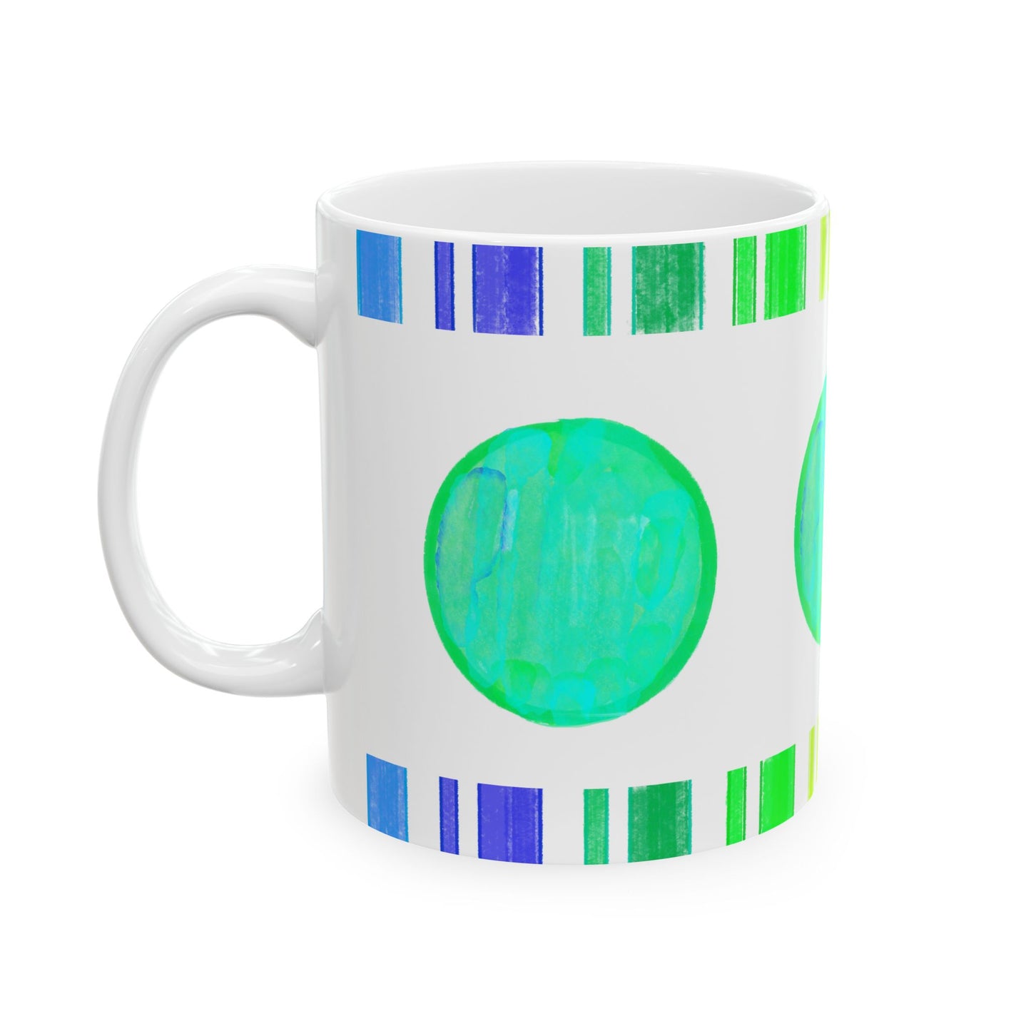Mega Dot & Stripes Blue Green Ceramic Mug, (11oz, 15oz)