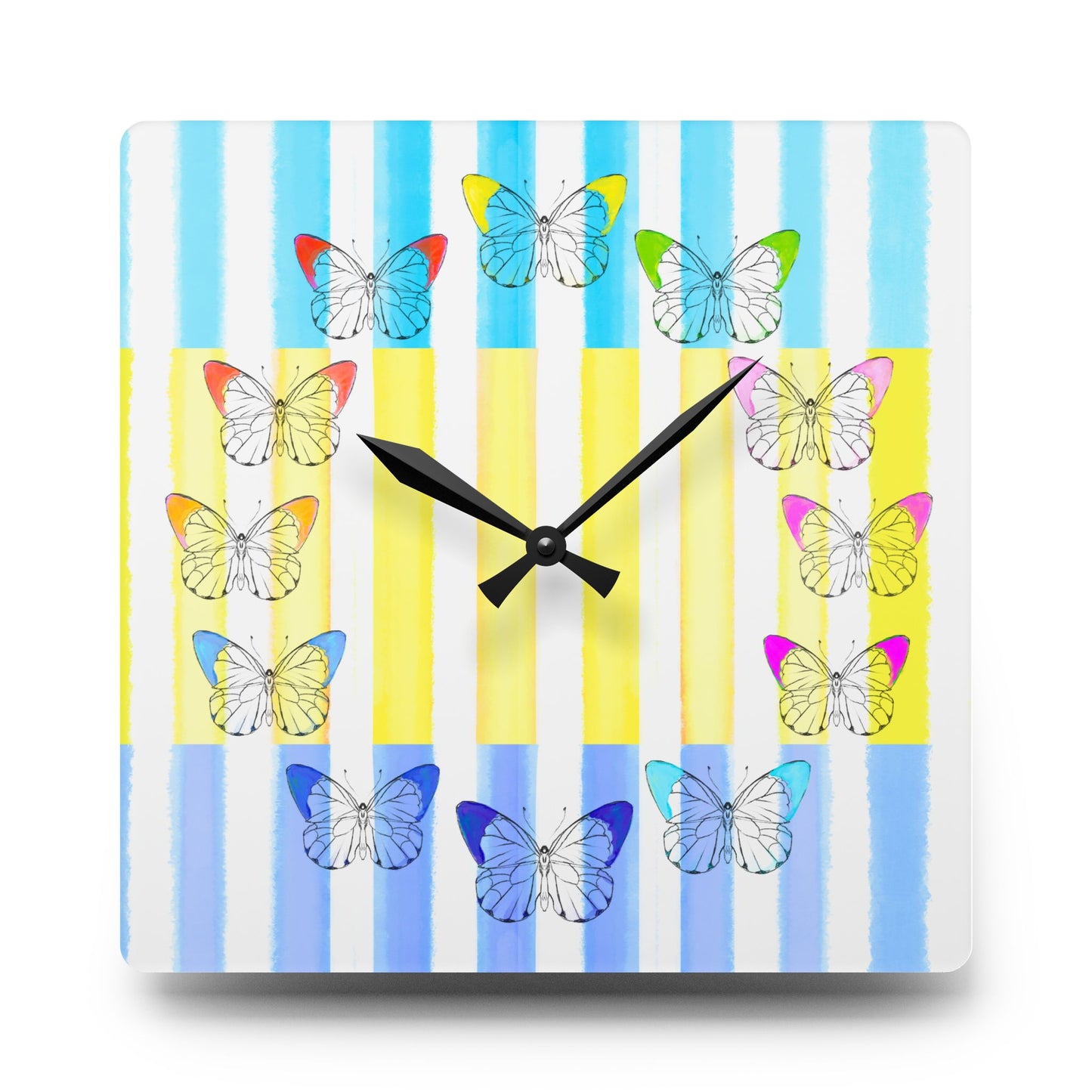 Butterfly Chroma Stripe Acrylic Wall Clock