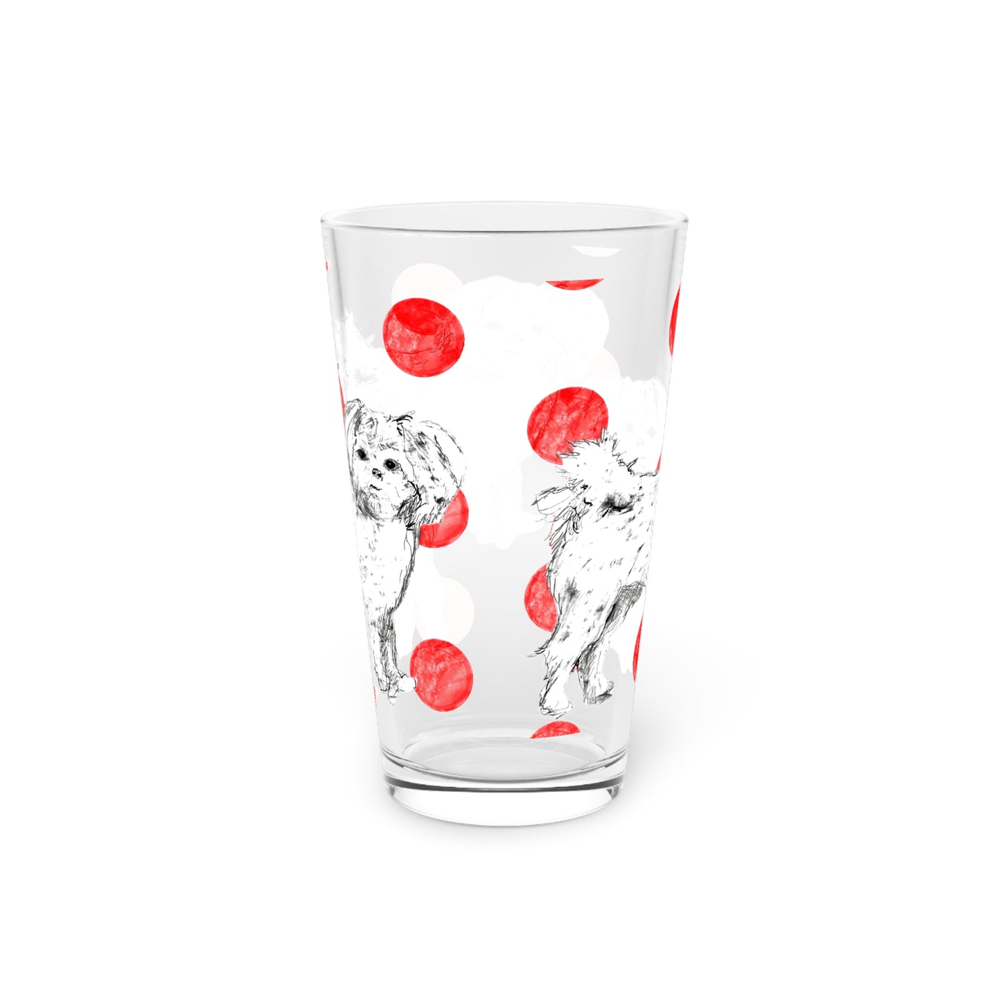 Dogi Fun and Polka Dots Pint Glass in Red, Shih Tzu, 16oz