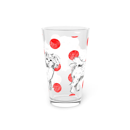 Dogi Fun and Polka Dots Pint Glass in Red, Shih Tzu, 16oz