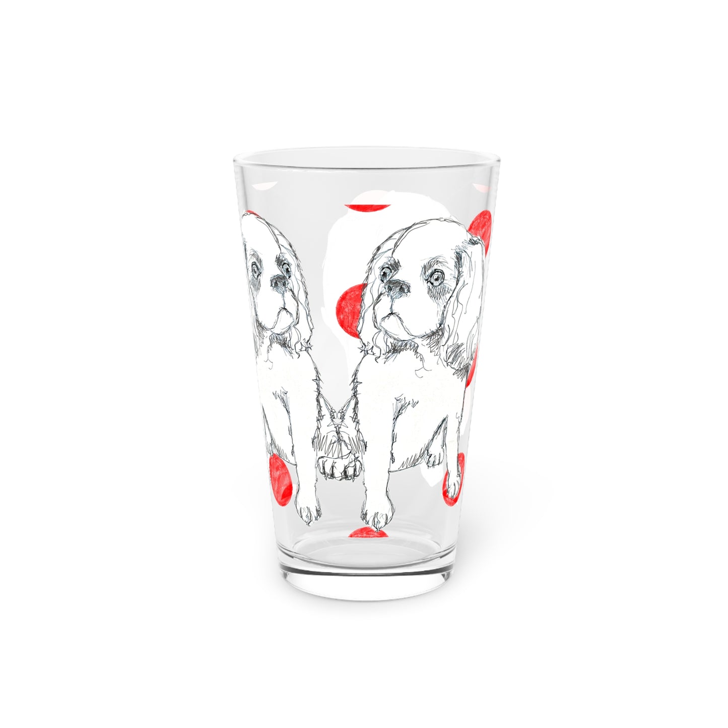 Dogi Fun and Polka Dots Pint Glass in Red, Cocker Spaniel, 16oz