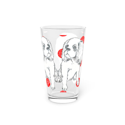 Dogi Fun and Polka Dots Pint Glass in Red, Cocker Spaniel, 16oz