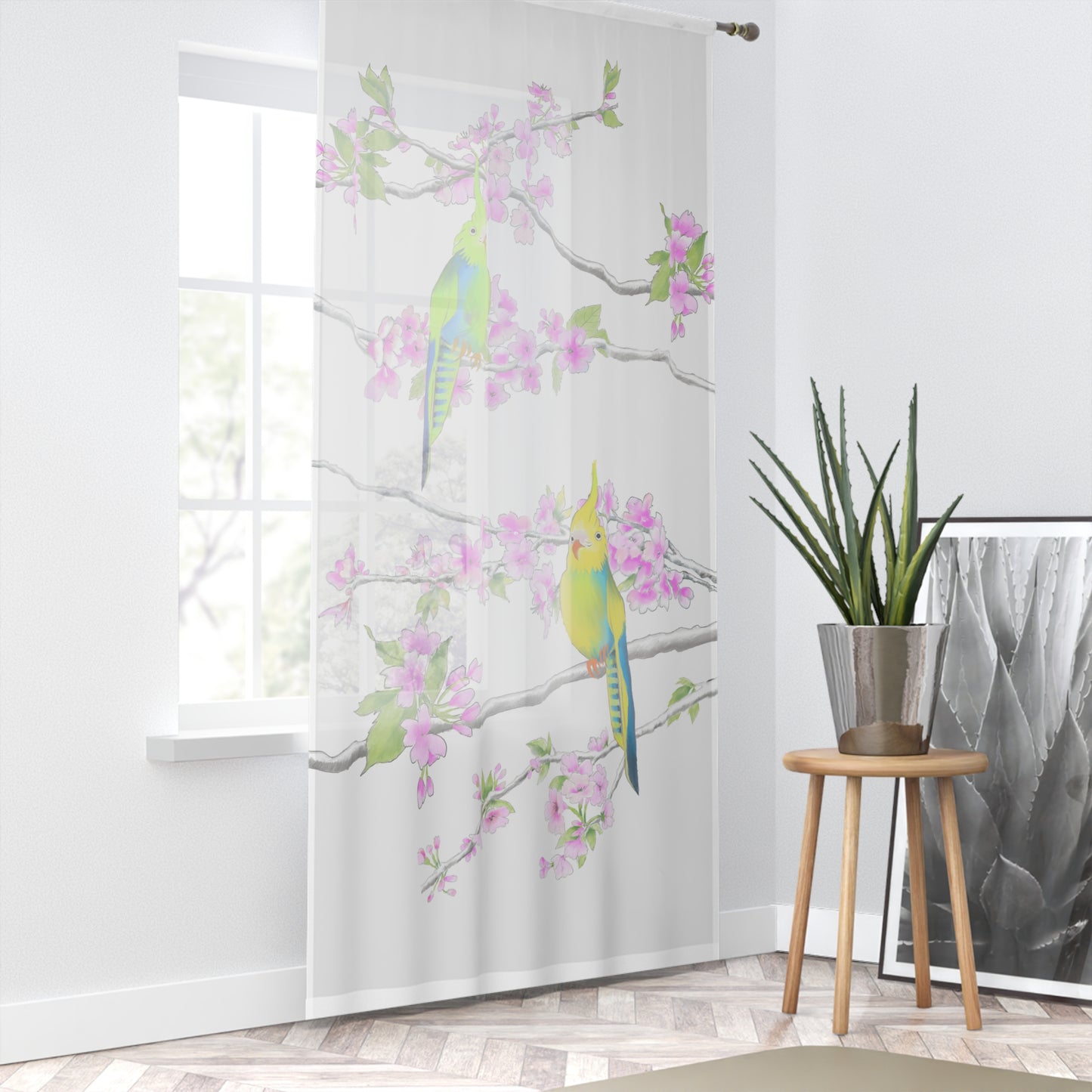 Window Treatments Sheer Curtain C Cherry Blossoms & Jolly Birds