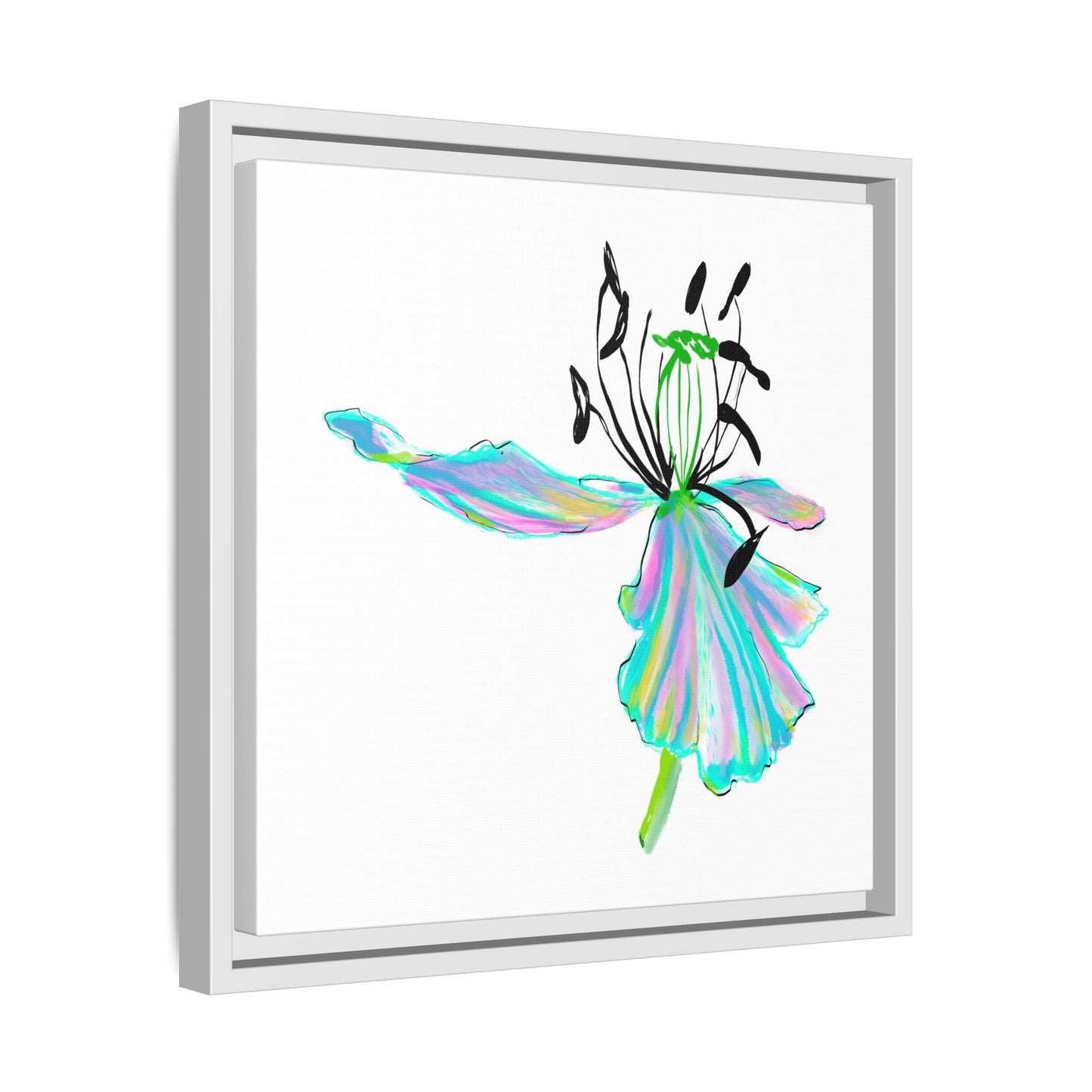 Dancing Tulips Matte Canvas, Framed (Multi-color) Aqua Blue
