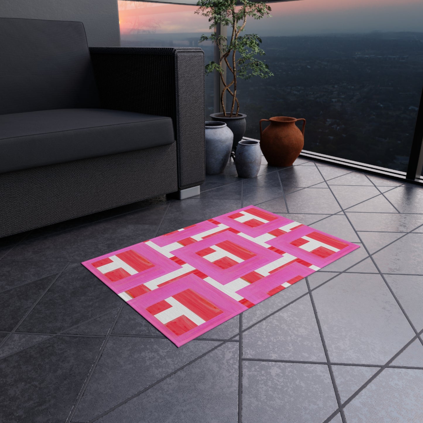 Indoor/Outdoor Rug Color Blocks Pink & Red