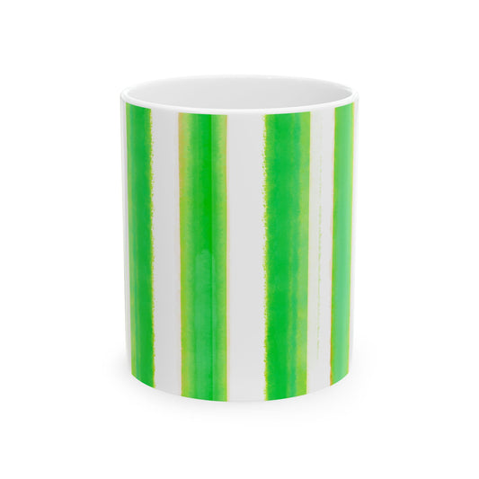 Watercolor Stripe Ceramic Mug in Dark Green (11oz)