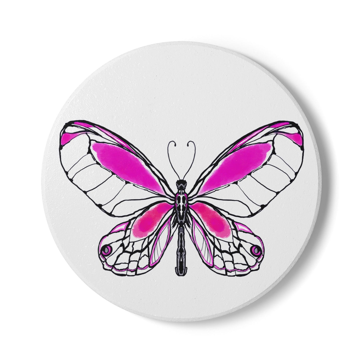 Butterfly Blossom Romp Ceramic Coaster, Raspberry