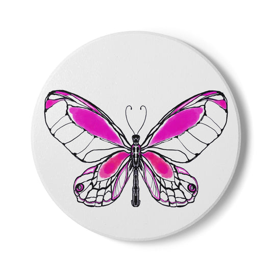 Butterfly Blossom Romp Ceramic Coaster, Raspberry