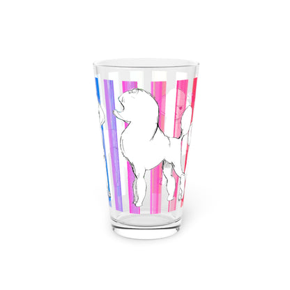 Dogi Butterfly Flutter Pint Glass (Rainbow Multicolored Stripe) 16oz. Poodle