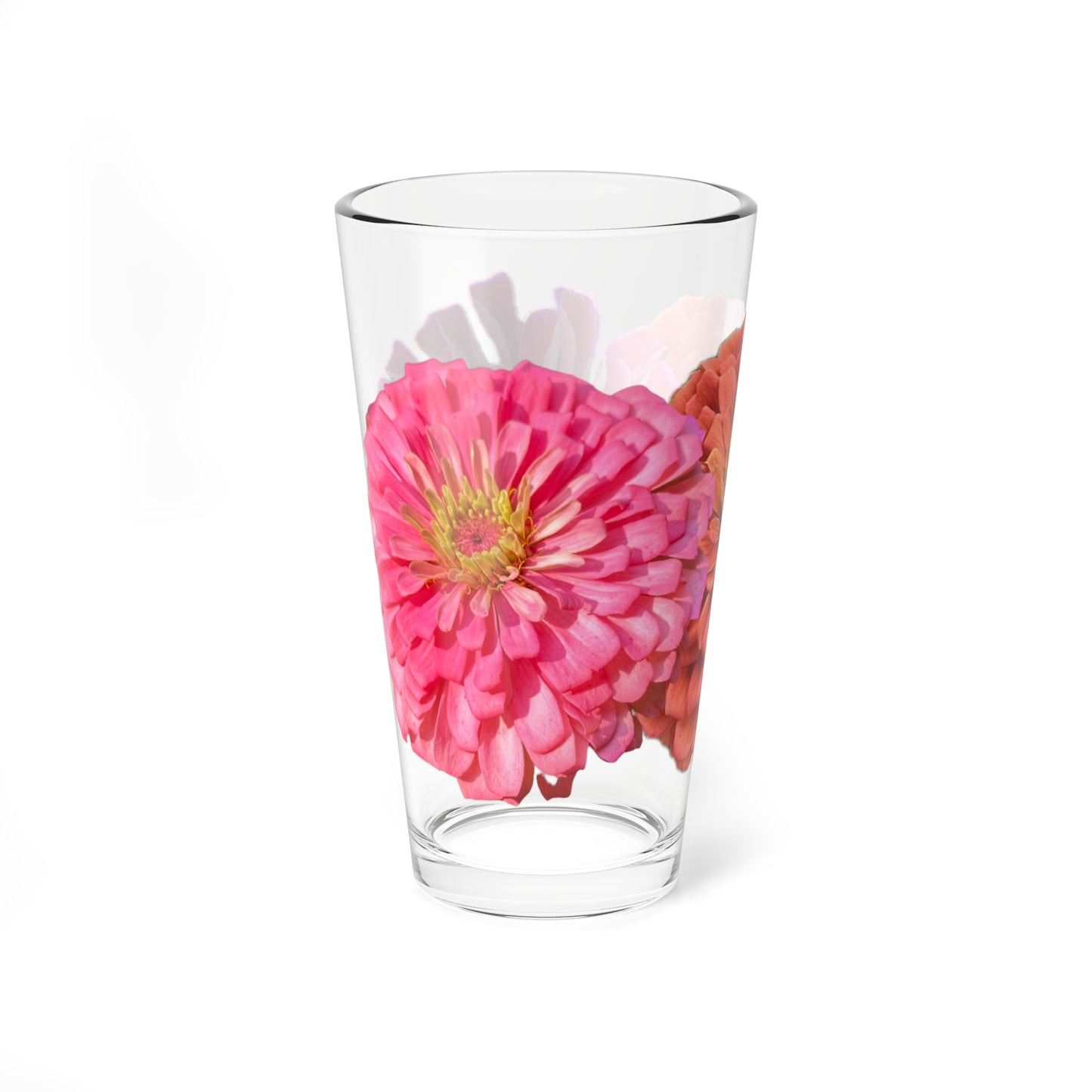 Zinnia Pint Glass Orange Pink